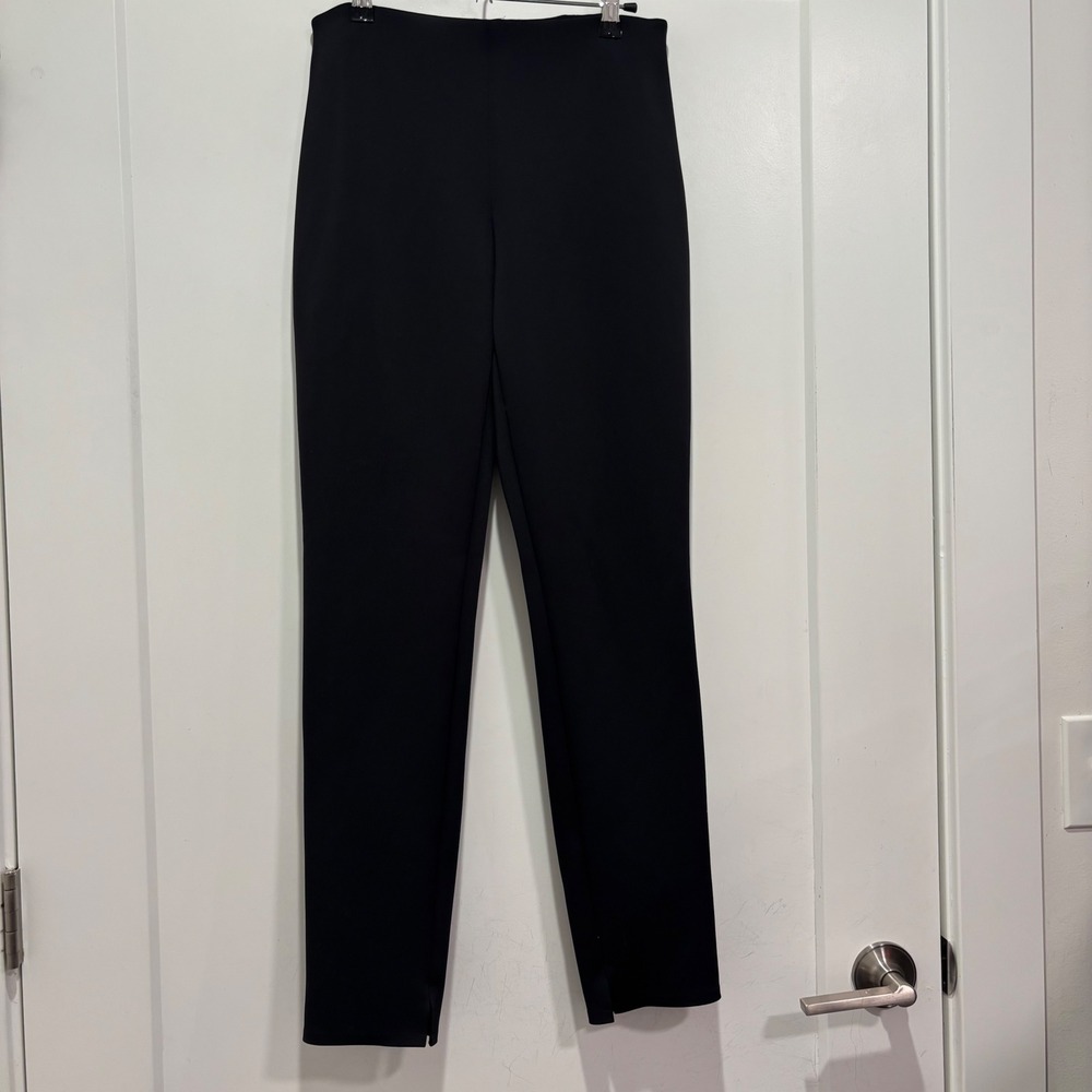 Theory Black Pull On Skinny Pants High Rise Side Slit Ankle Trousers Size 6